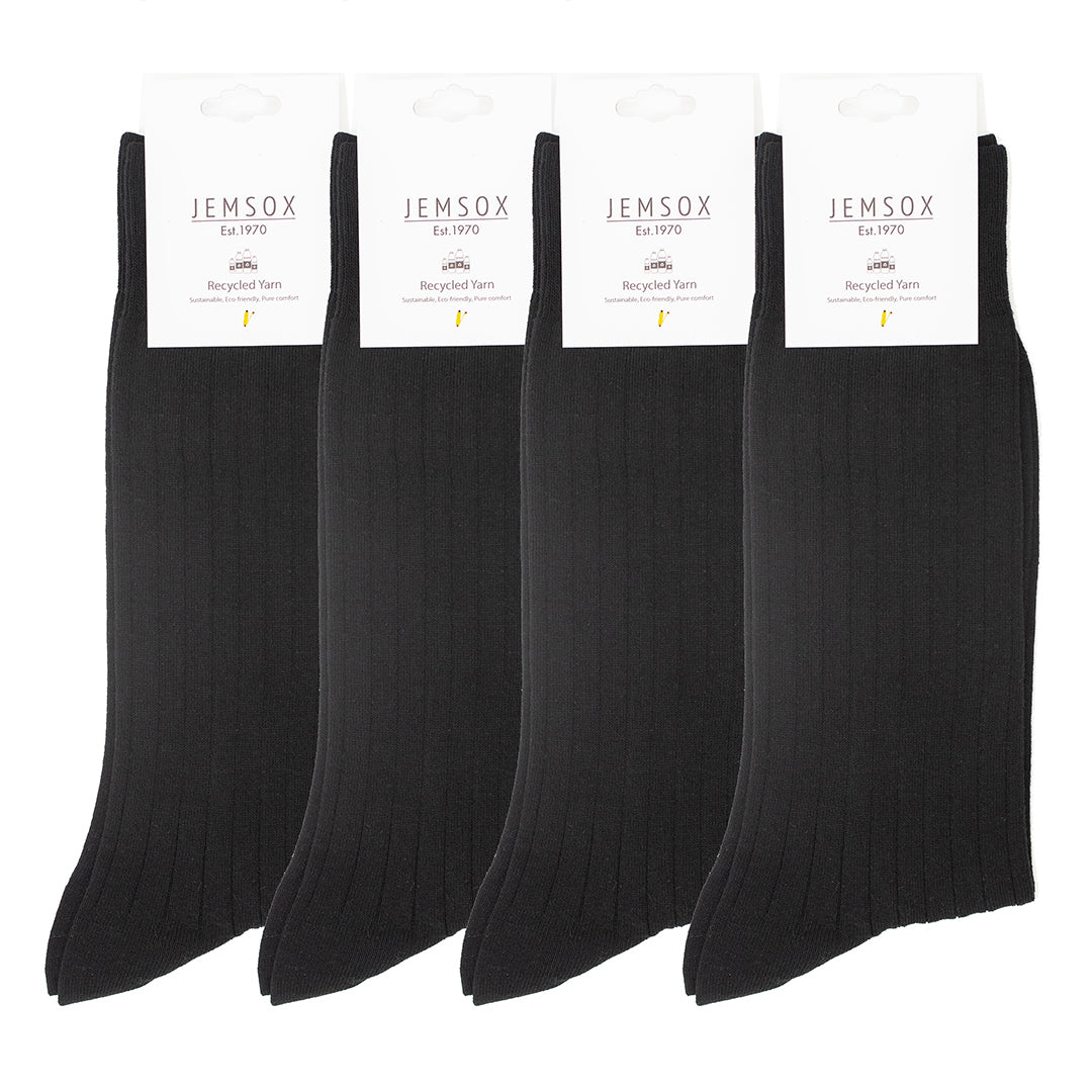 4 Pack - Premium Fine Ribbed Men’s Wedding & Formal Socks – Midnight Black