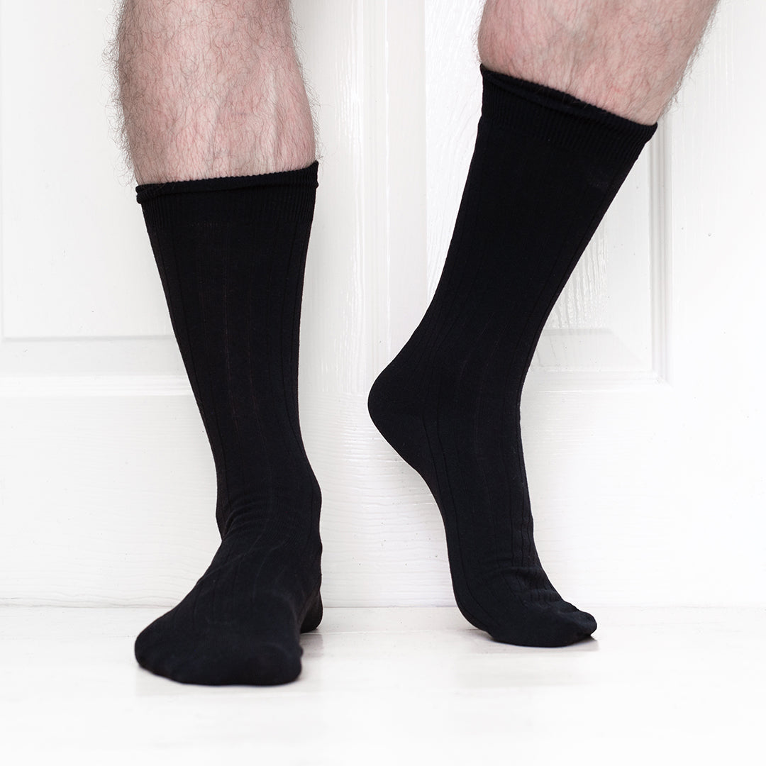 4 Pack - Premium Fine Ribbed Men’s Wedding & Formal Socks – Midnight Black