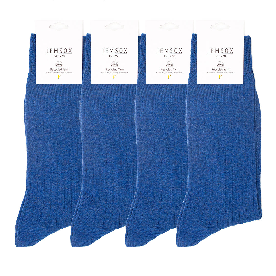 4 Pack - Premium Fine Ribbed Men’s Wedding & Formal Socks – Sweet Blue Melange