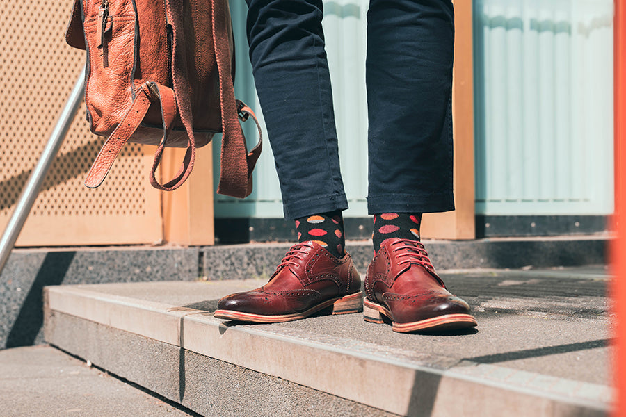 Circle Geo Red Organic Cotton Mens Socks | Comfort Top & Bold Style