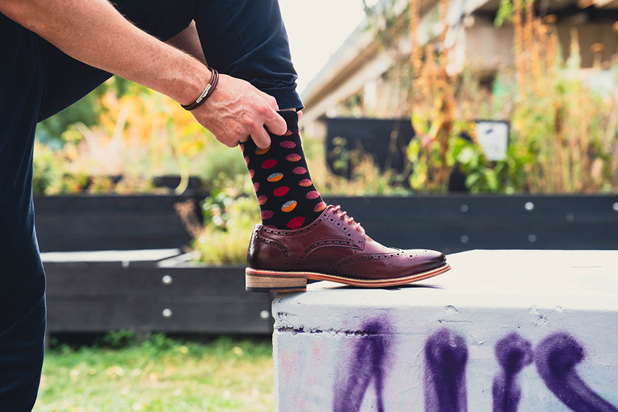 Circle Geo Red Organic Cotton Mens Socks | Comfort Top & Bold Style