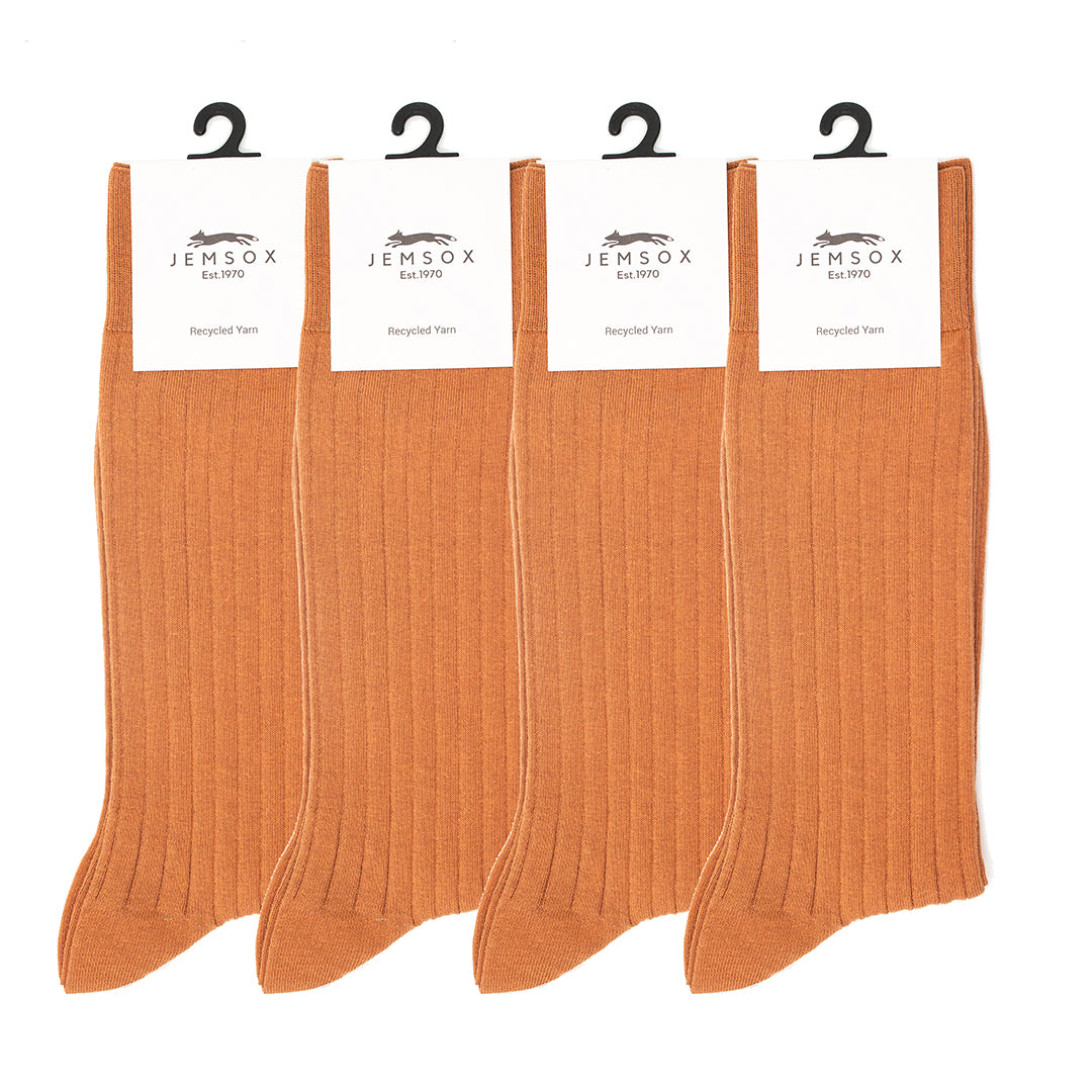 4 Pack - Premium Fine Ribbed Men’s Wedding & Formal Socks – Earthy Clay Orange