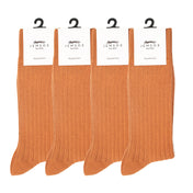 4 Pack - Premium Fine Ribbed Men’s Wedding & Formal Socks – Earthy Clay Orange