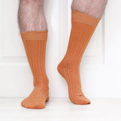 4 Pack - Premium Fine Ribbed Men’s Wedding & Formal Socks – Earthy Clay Orange