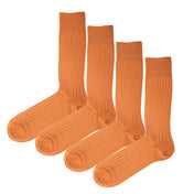 4 Pack - Premium Fine Ribbed Men’s Wedding & Formal Socks – Earthy Clay Orange