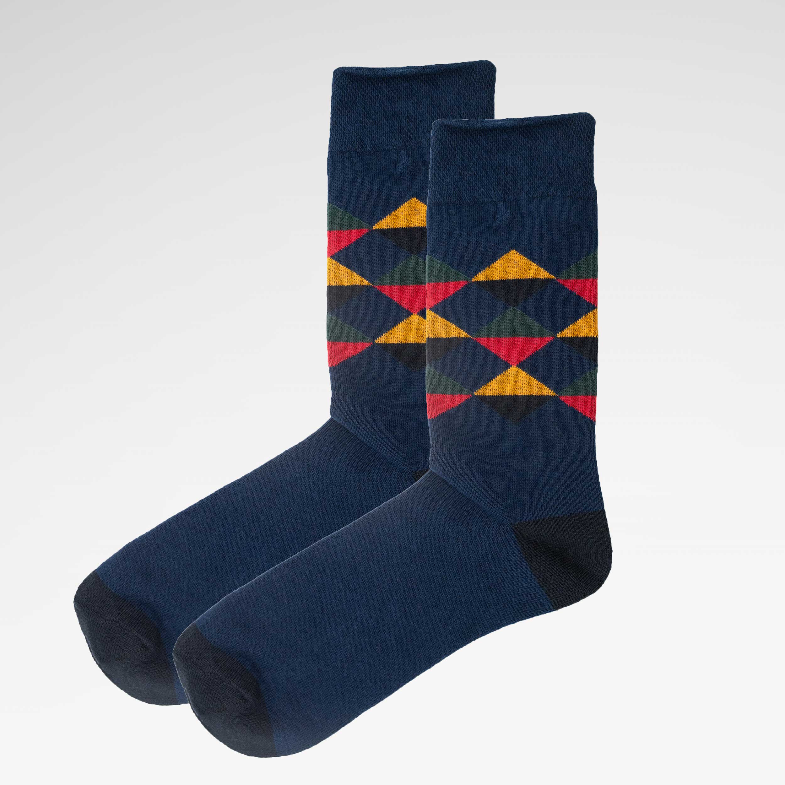 Multi Diamond Pattern Organic Cotton Mens Socks | Comfort Welt Top