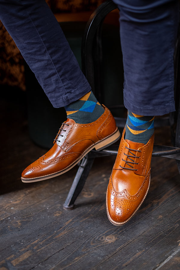 Multi Diamond Pattern Organic Cotton Mens Socks | Comfort Welt Top