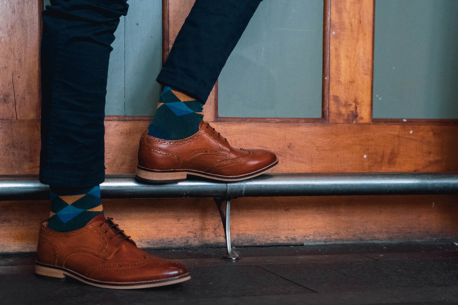 Multi Diamond Pattern Organic Cotton Mens Socks | Comfort Welt Top