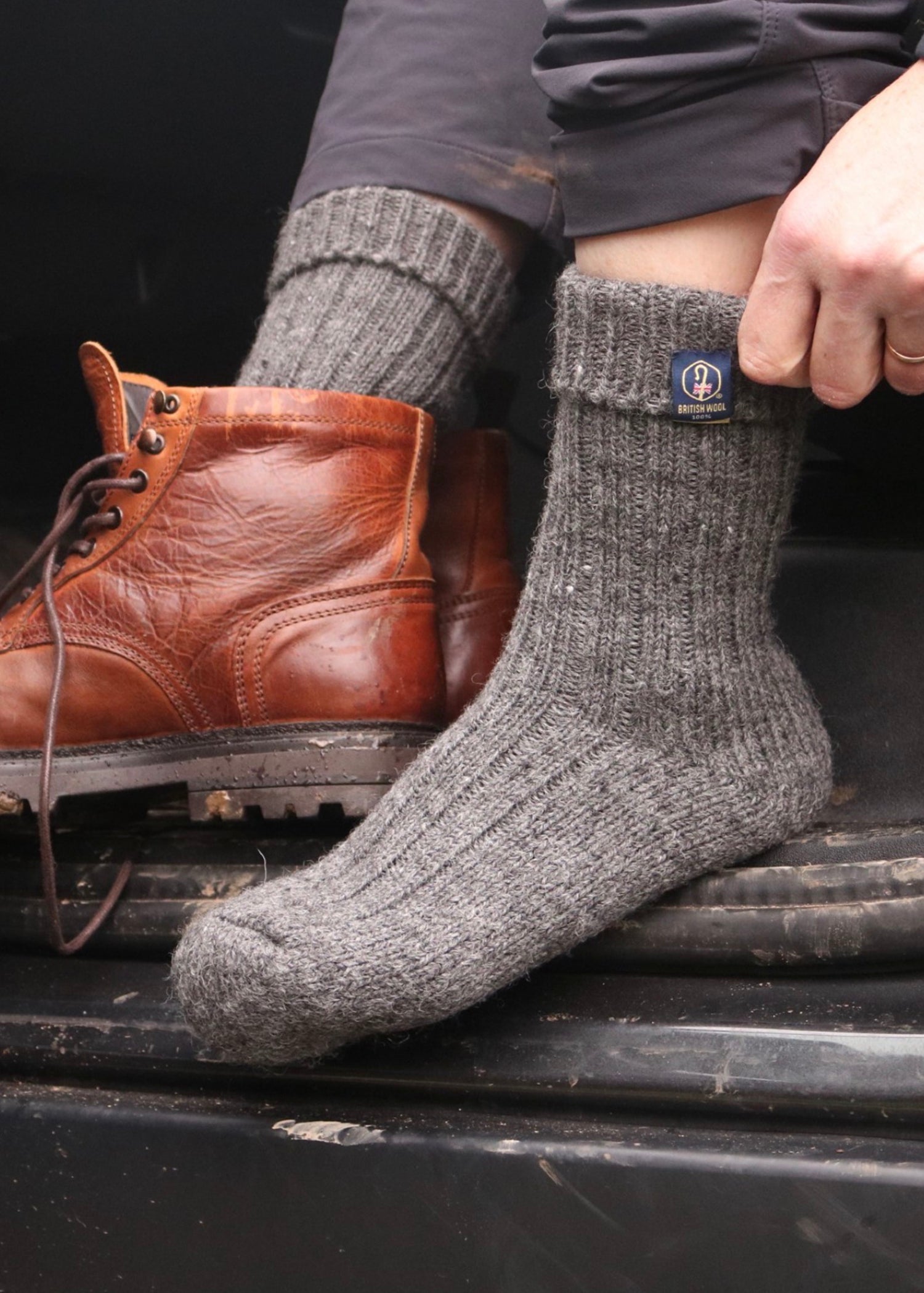 British Wool Boot Socks – Mid Grey Natural | 100% British Wool Luxury Boot Socks