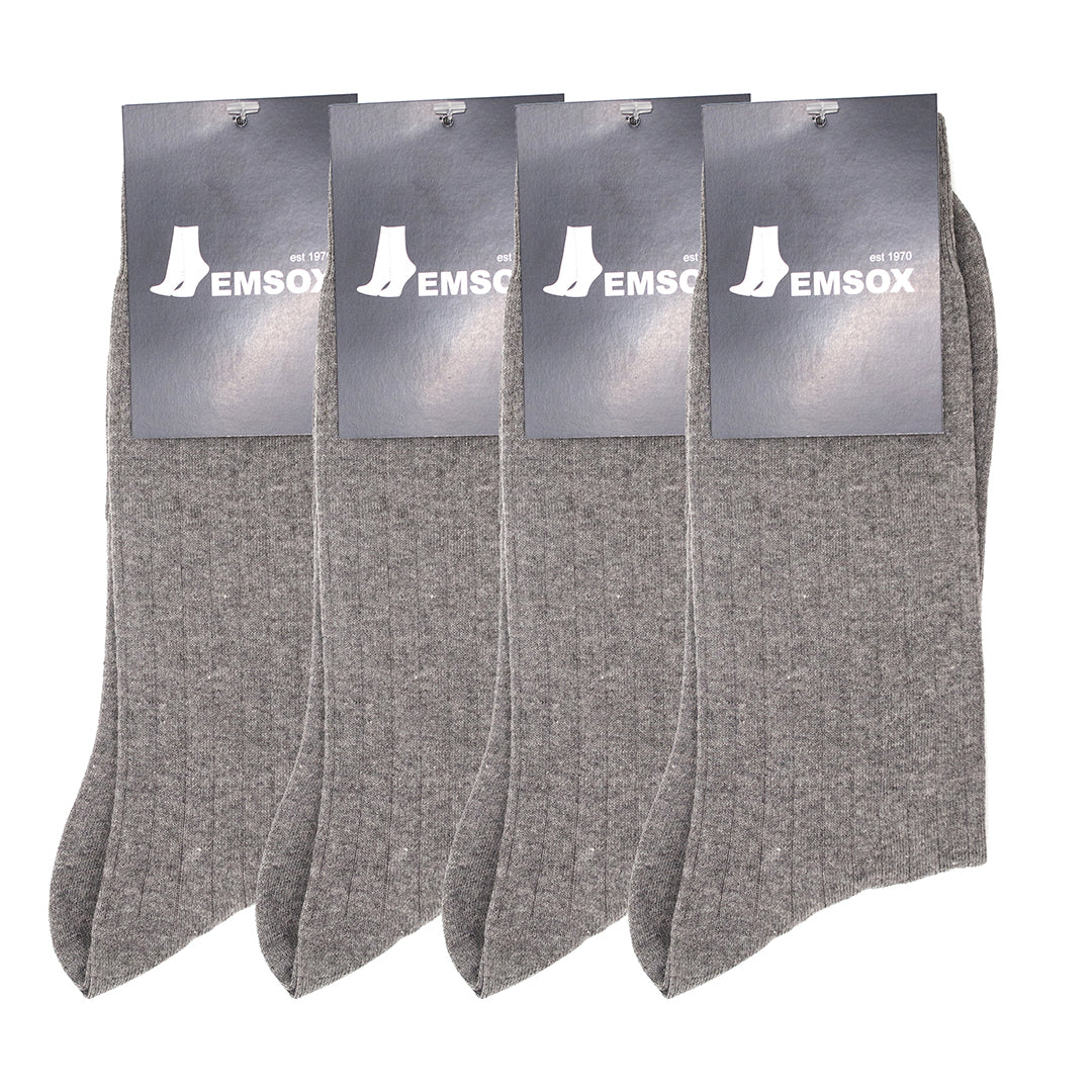 4 Pack - Premium Fine Ribbed Men’s Wedding & Formal Socks – Light Grey Marl