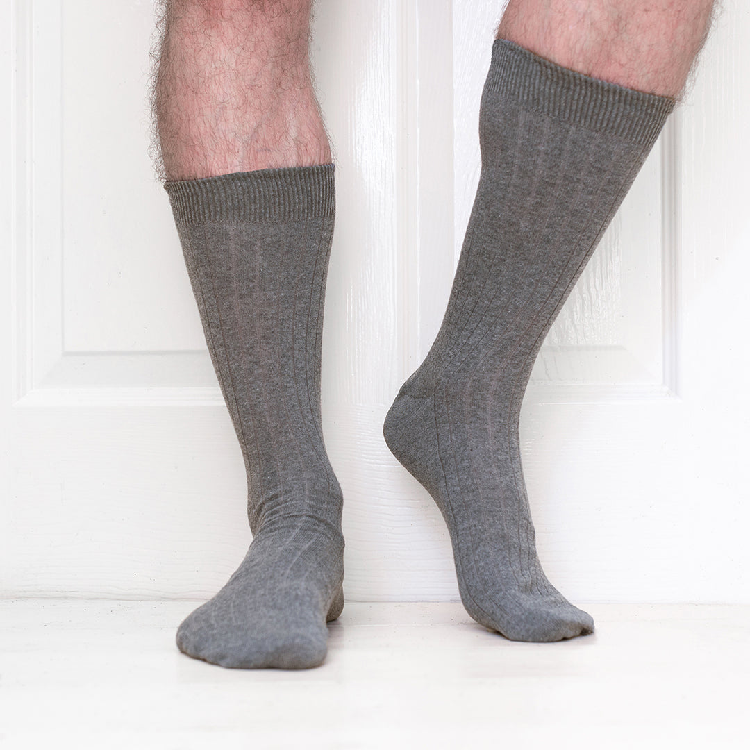4 Pack - Premium Fine Ribbed Men’s Wedding & Formal Socks – Light Grey Marl