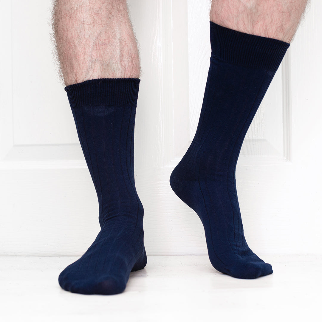 4 Pack - Premium Fine Ribbed Men’s Wedding & Formal Socks – Navy Blue