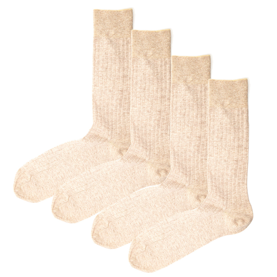 4 Pack - Premium Fine Ribbed Men’s Wedding & Formal Socks – Oatmeal Marl