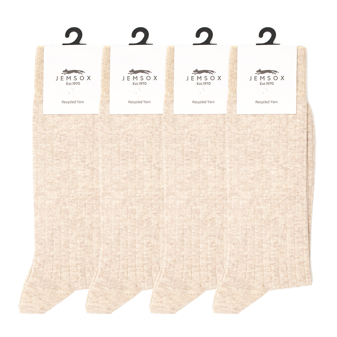 4 Pack - Premium Fine Ribbed Men’s Wedding & Formal Socks – Oatmeal Marl