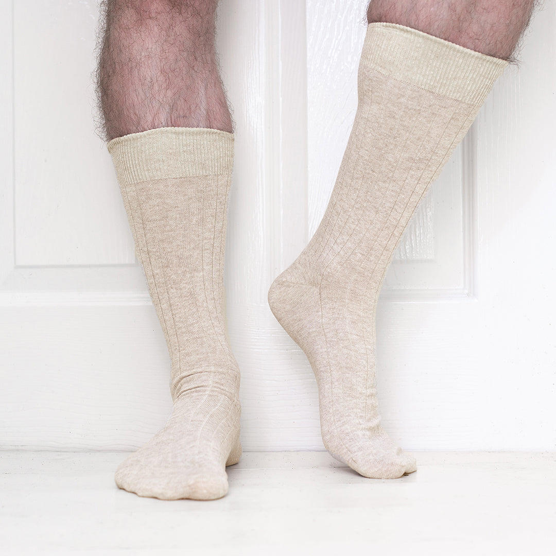 4 Pack - Premium Fine Ribbed Men’s Wedding & Formal Socks – Oatmeal Marl