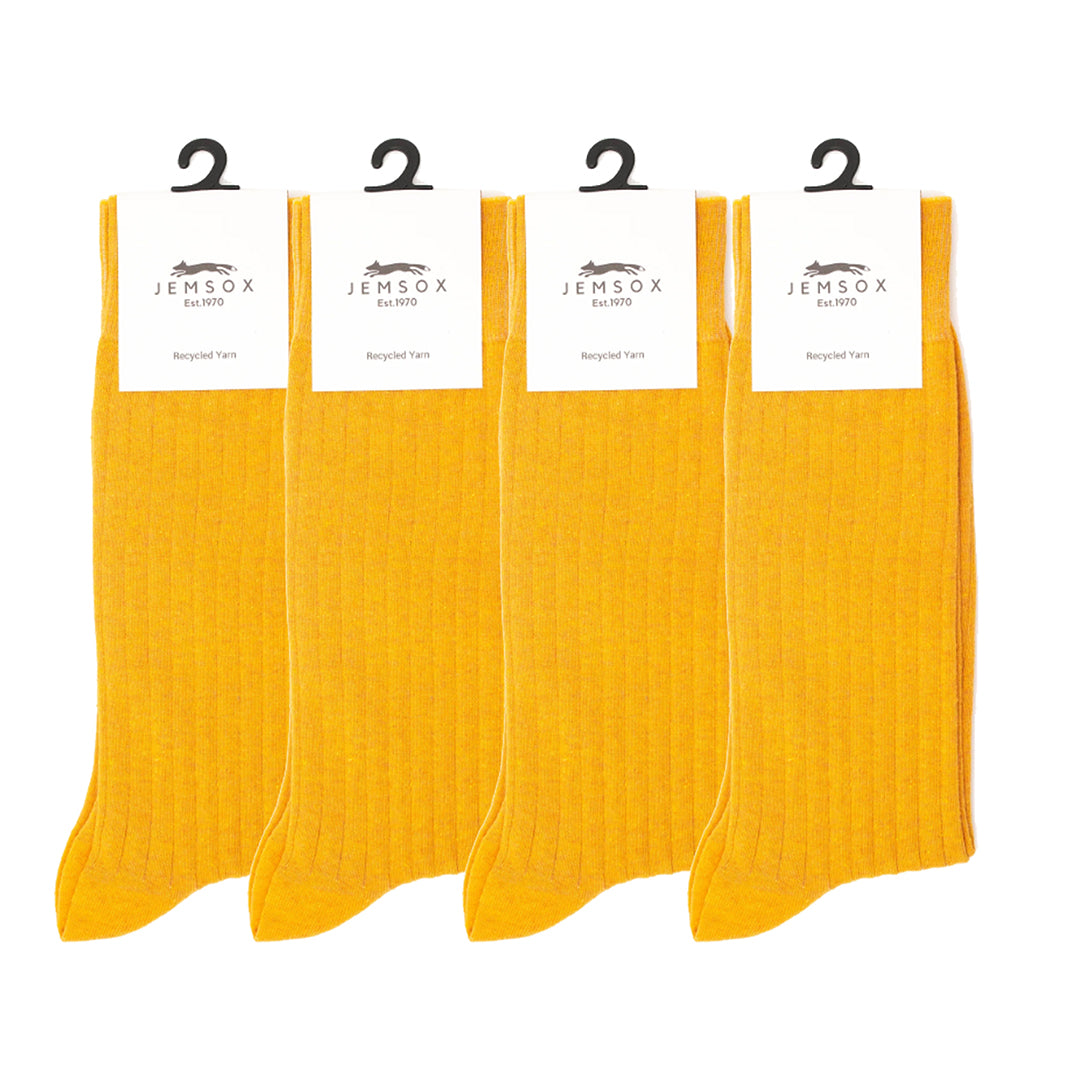 4 Pack - Premium Fine Ribbed Men’s Wedding & Formal Socks – Warm Ochre
