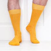 4 Pack - Premium Fine Ribbed Men’s Wedding & Formal Socks – Warm Ochre