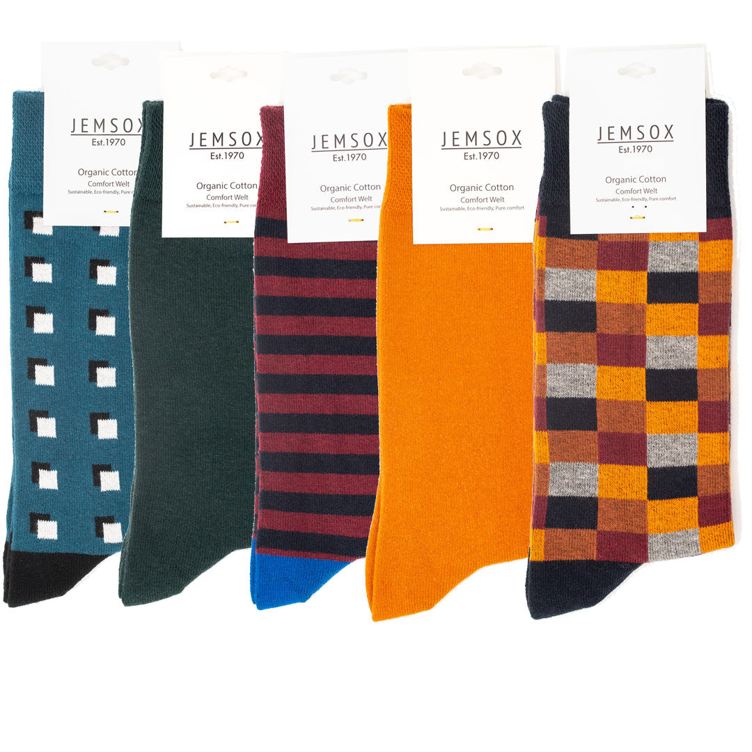 5pk Oxford & Field Quintet - Organic Cotton Comfort Welt Socks (One Size UK 9-12)