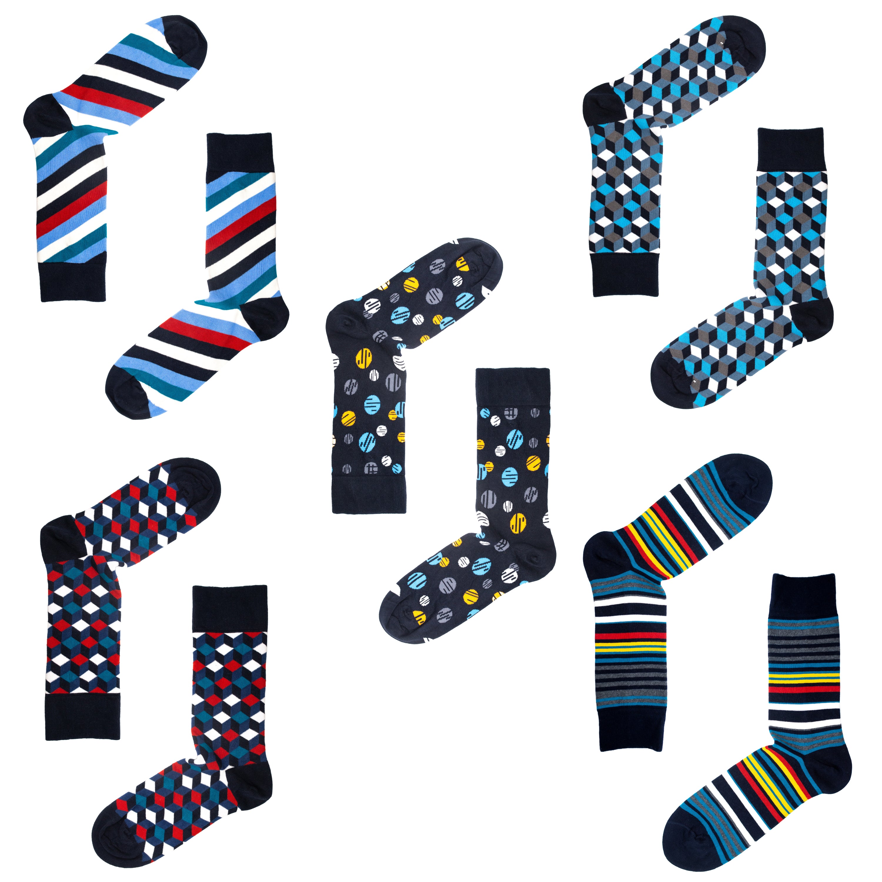 5-Pack Multi Box Geo & Stripe Selection Organic Cotton Socks