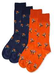 Bird of Paradise Duo – 2 Pack Patterned Socks – Navy & Orange Tropical Design – UK 7-10.5