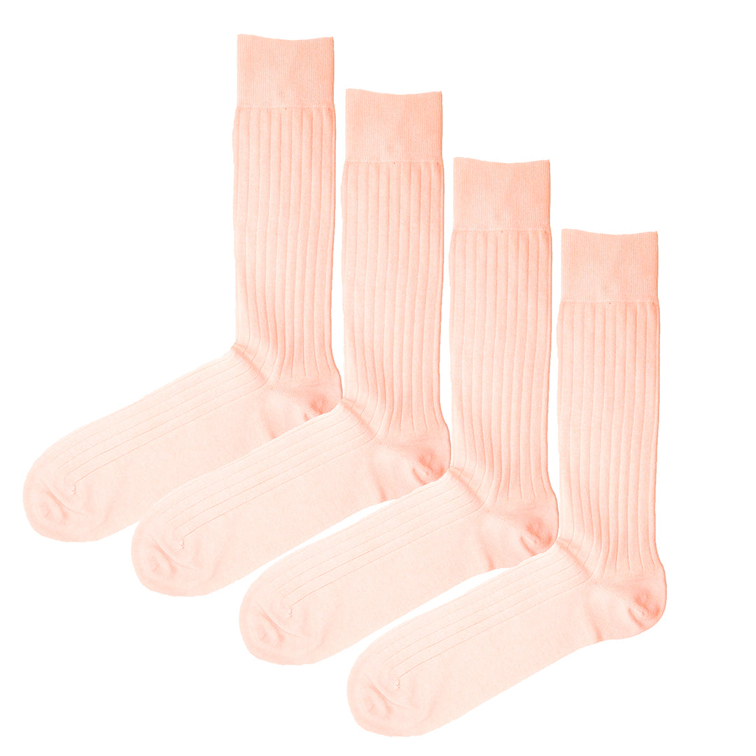 4 Pack - Premium Fine Ribbed Men’s Wedding & Formal Socks – Soft Rose Pink