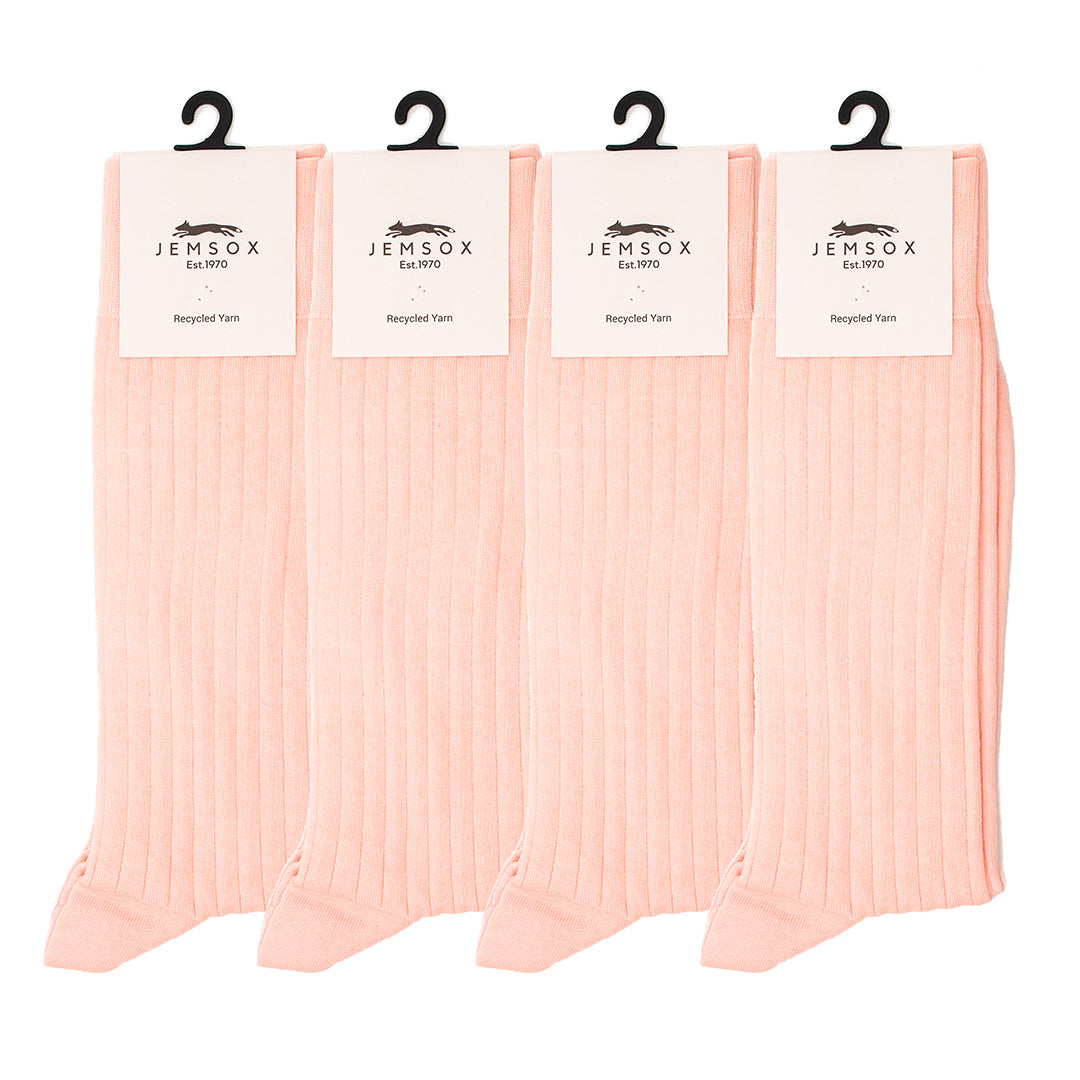 4 Pack - Premium Fine Ribbed Men’s Wedding & Formal Socks – Soft Rose Pink