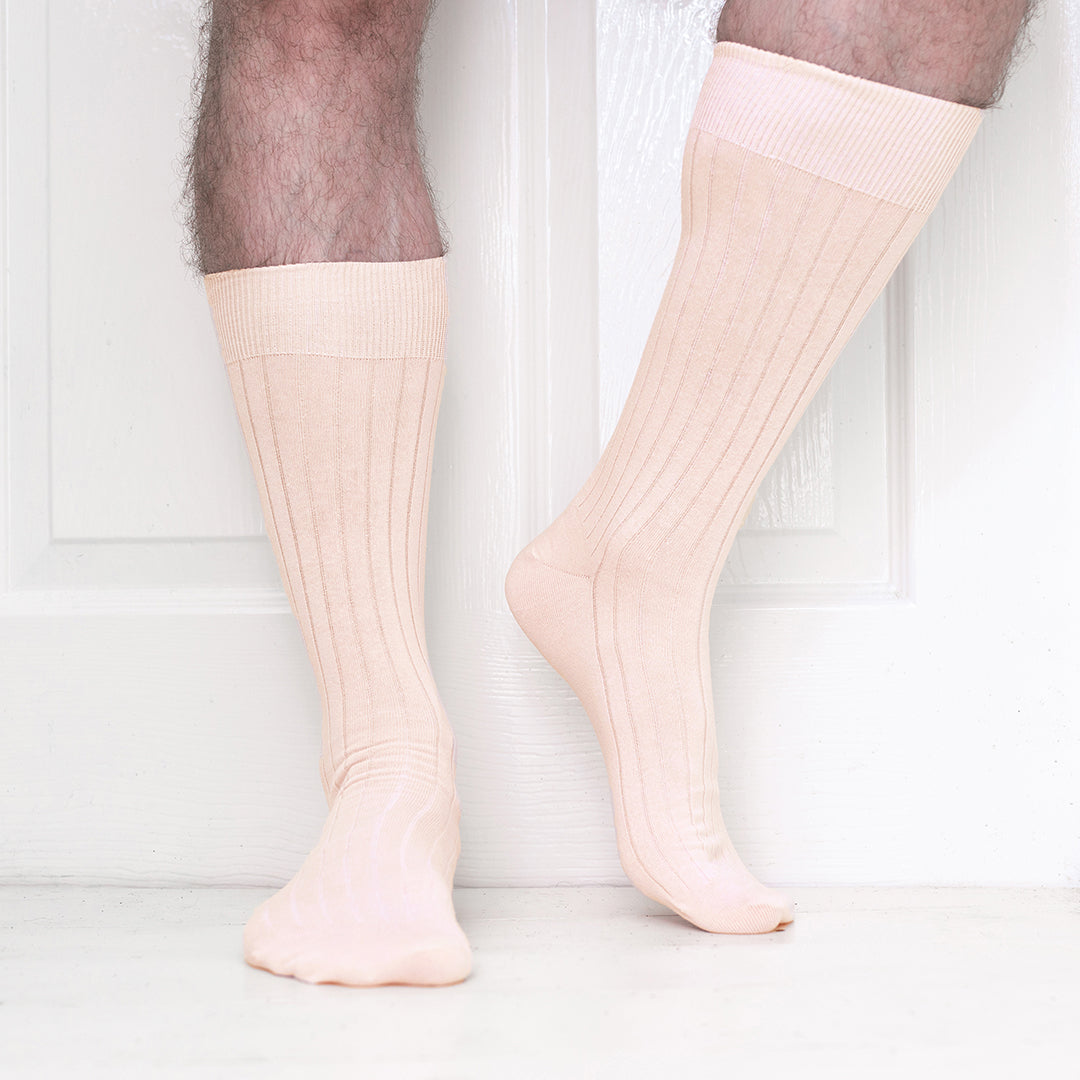 4 Pack - Premium Fine Ribbed Men’s Wedding & Formal Socks – Soft Rose Pink