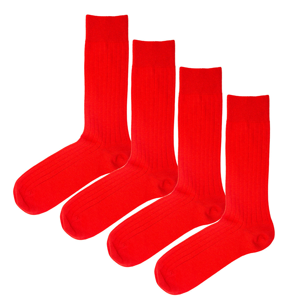 4 Pack - Premium Fine Ribbed Men’s Wedding & Formal Socks – Crimson Red