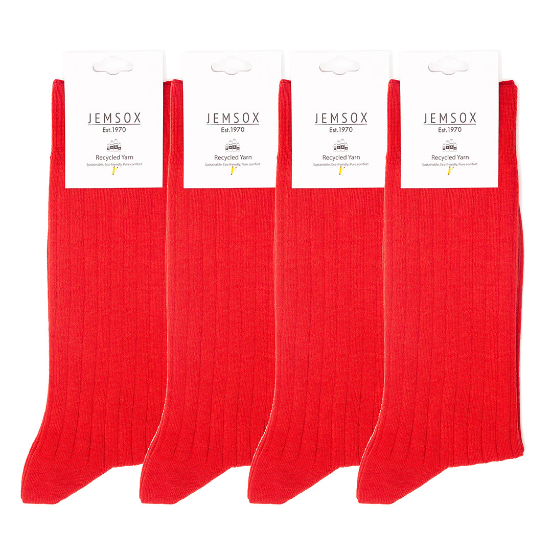 4 Pack - Premium Fine Ribbed Men’s Wedding & Formal Socks – Crimson Red