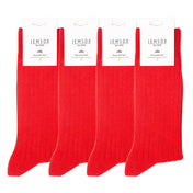 4 Pack - Premium Fine Ribbed Men’s Wedding & Formal Socks – Crimson Red