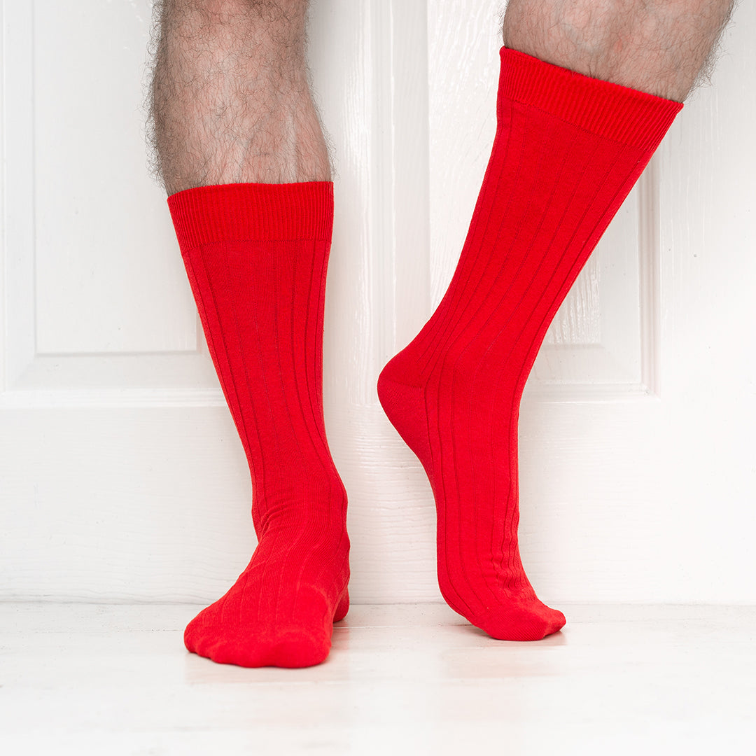 4 Pack - Premium Fine Ribbed Men’s Wedding & Formal Socks – Crimson Red