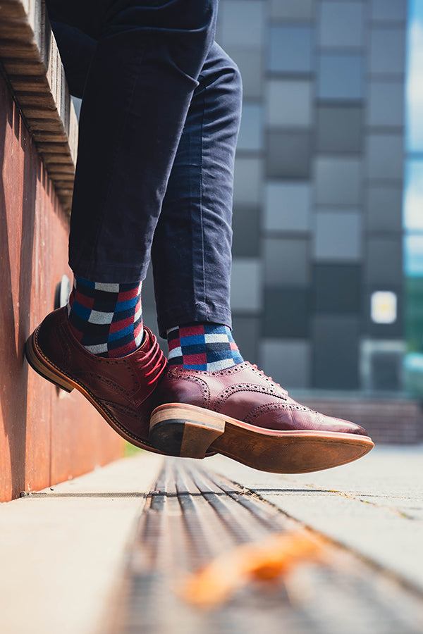 Square Pattern Organic Cotton Mens Socks | Comfort Top & Soft Fit