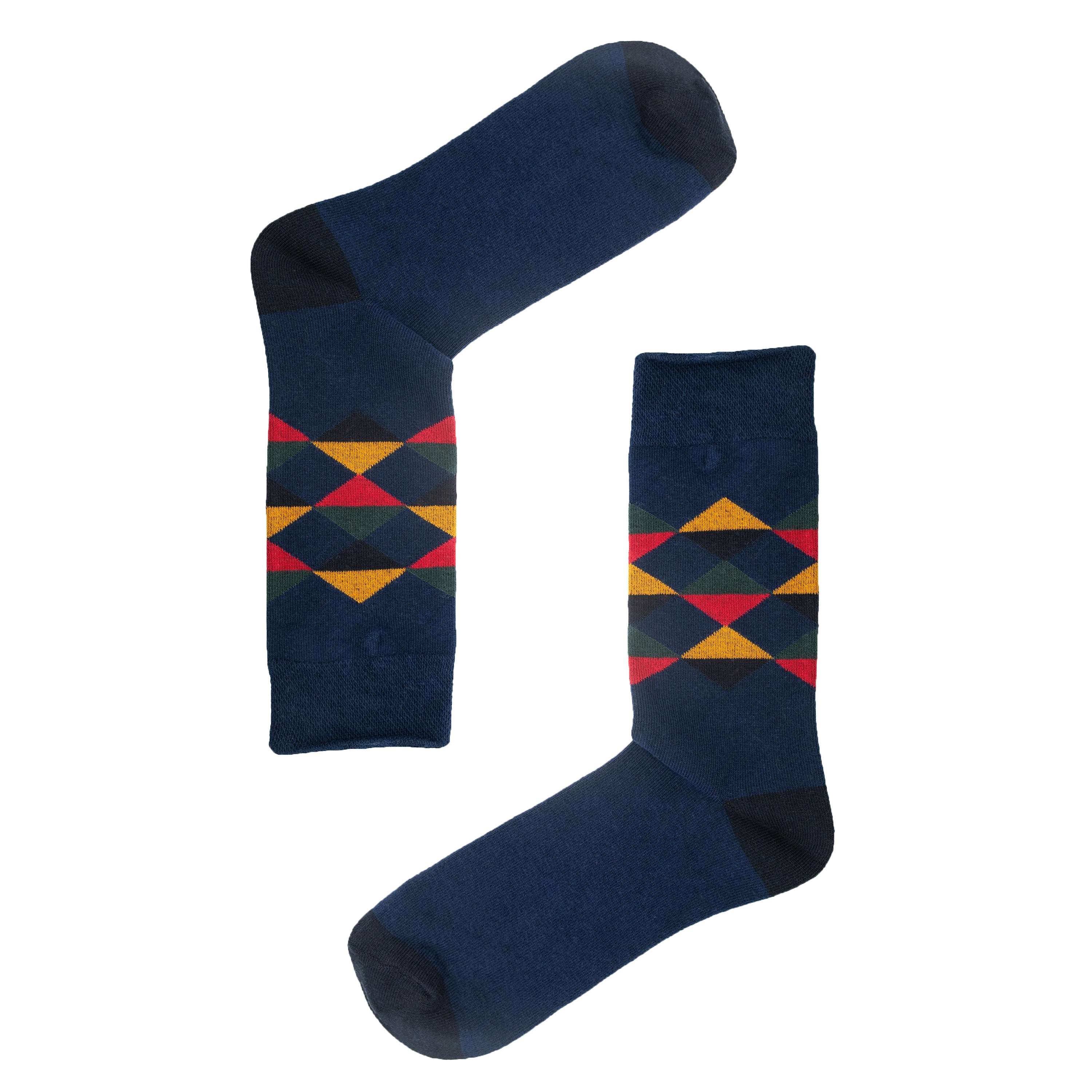 Multi Diamond Pattern Organic Cotton Mens Socks | Comfort Welt Top