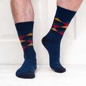 Multi Diamond Pattern Organic Cotton Mens Socks | Comfort Welt Top