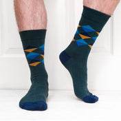Multi Diamond Pattern Organic Cotton Mens Socks | Comfort Welt Top