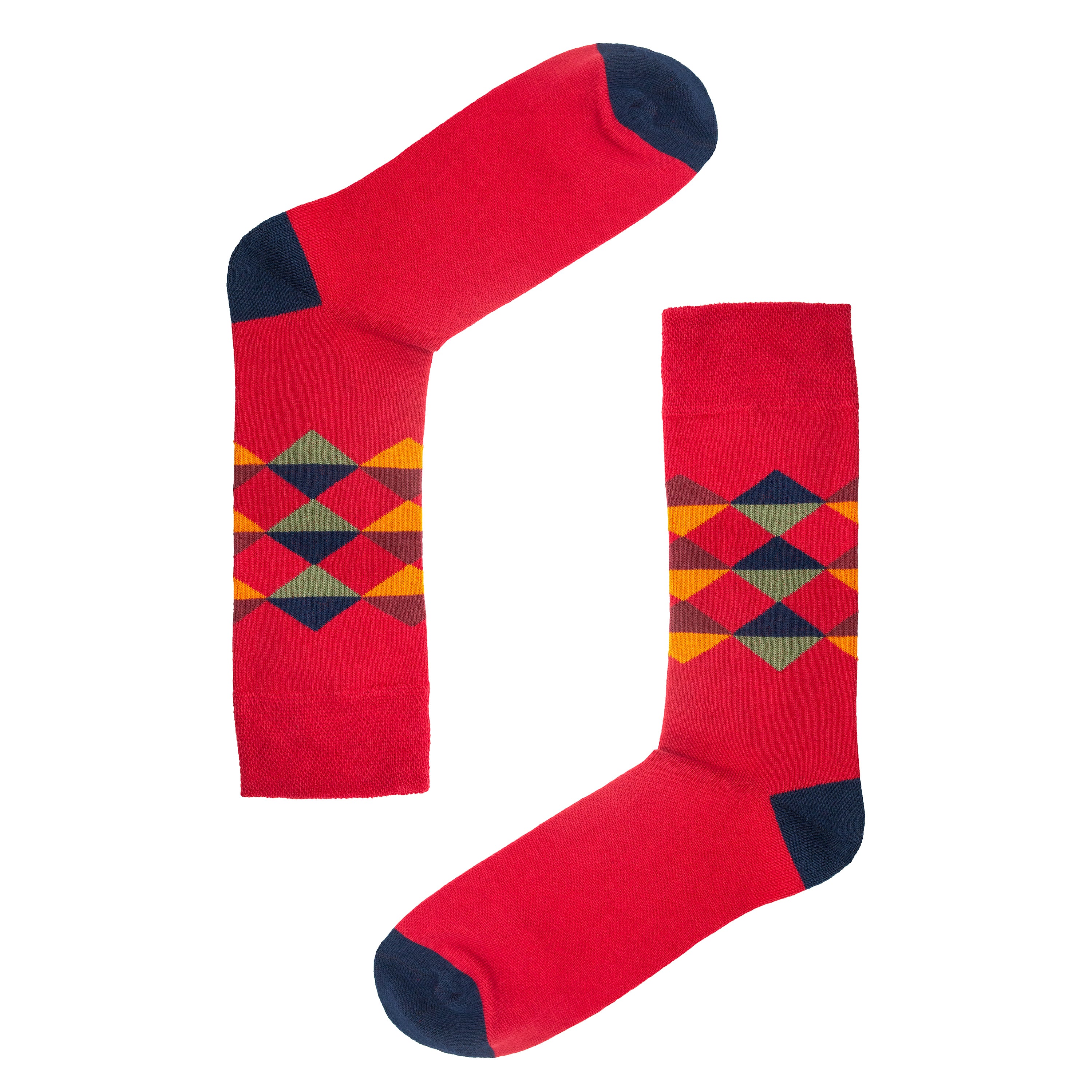 Multi Diamond Pattern Organic Cotton Mens Socks | Comfort Welt Top