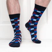 Square Pattern Organic Cotton Mens Socks | Comfort Top & Soft Fit