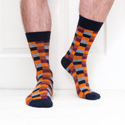 Square Pattern Organic Cotton Mens Socks | Comfort Top & Soft Fit