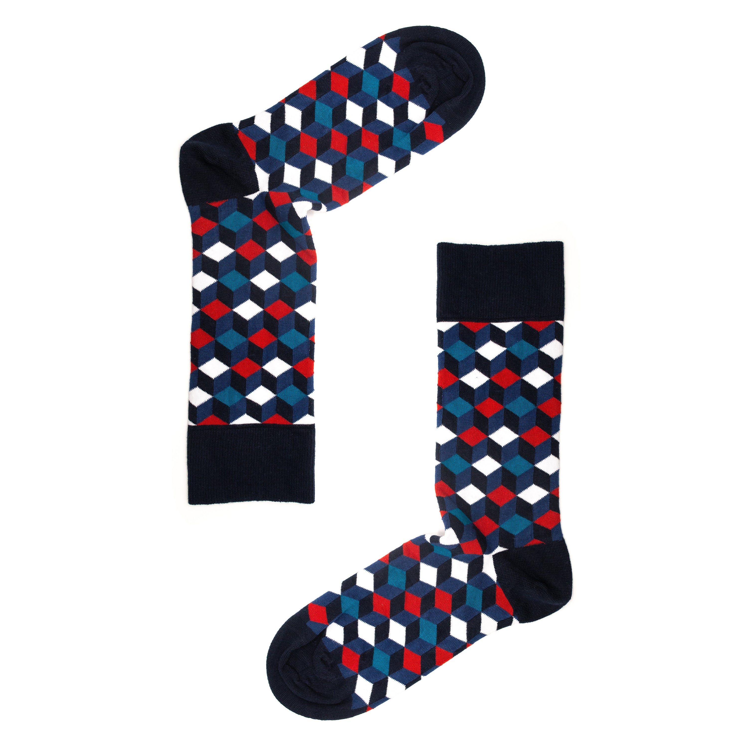 Box Geo Print Mens Socks – Organic Cotton Crew