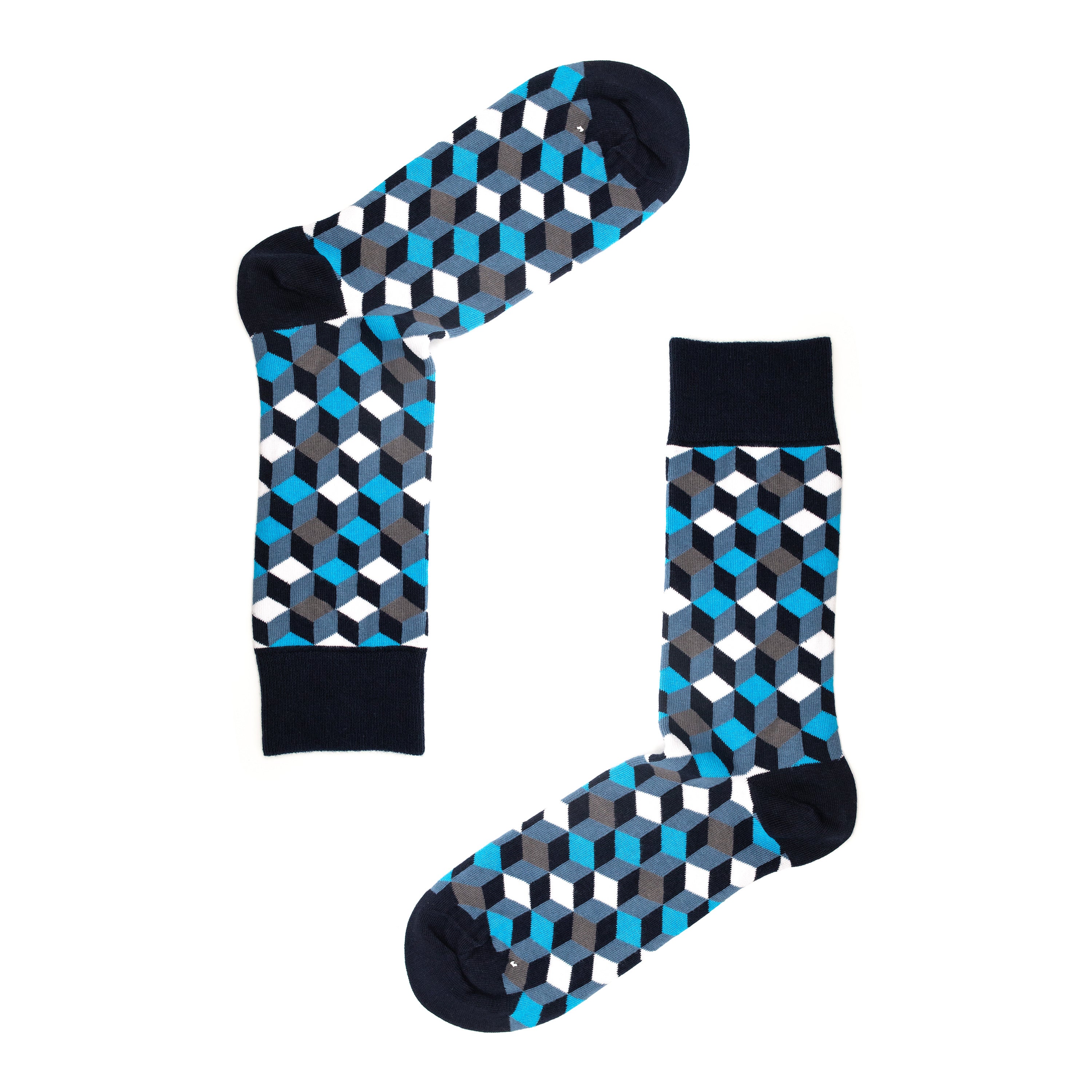 Box Geo Print Mens Socks – Organic Cotton Crew