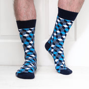 Box Geo Print Mens Socks – Organic Cotton Crew